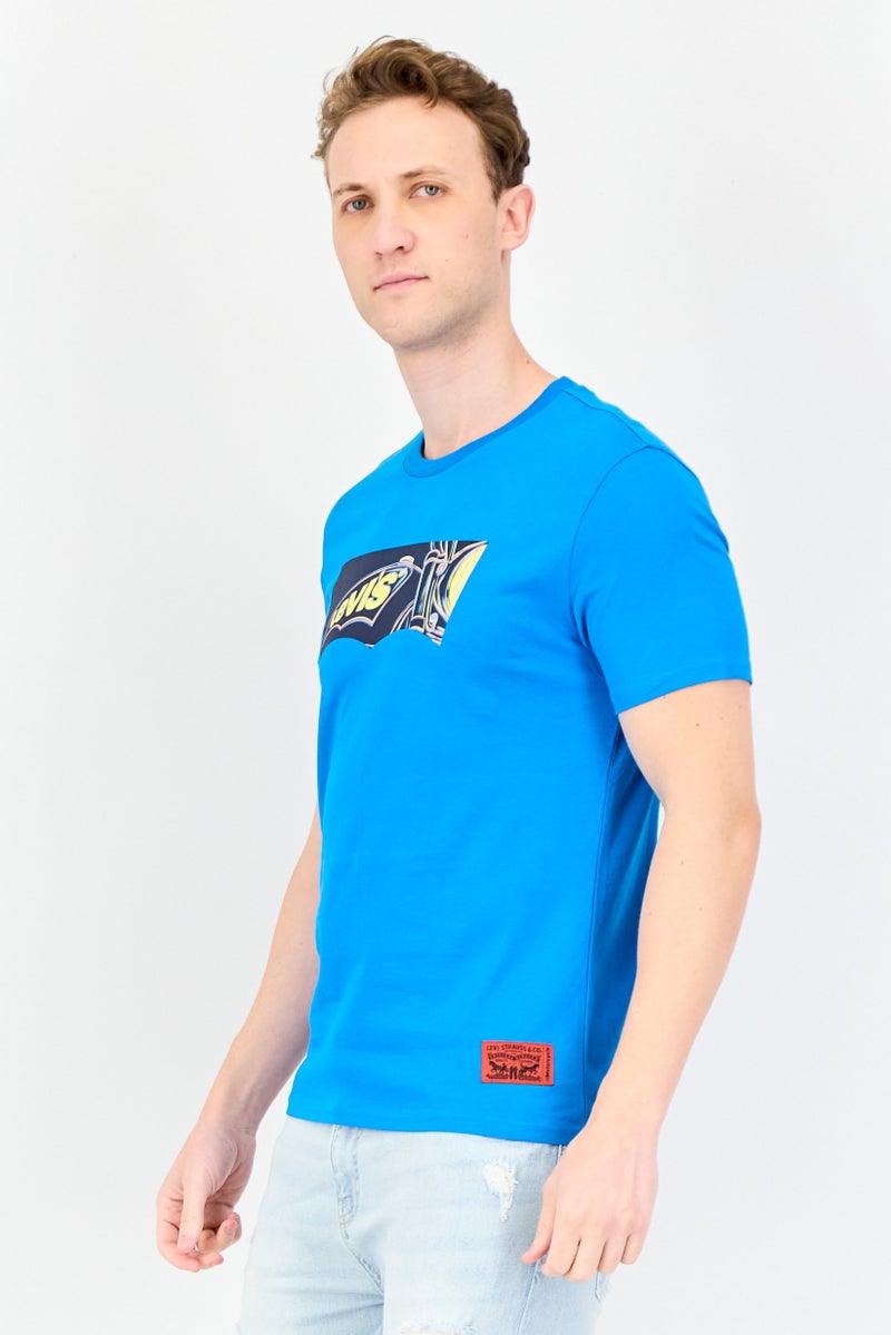 Levi's تي شيرت رجالي بأكمام قصيرة وياقة دائرية بشعار العلامة التجارية، أزرق - Image 2