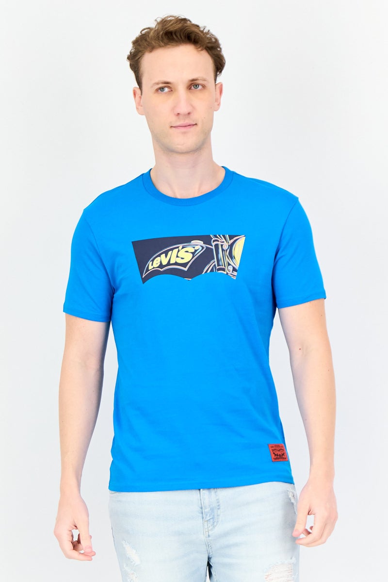 Levi's تي شيرت رجالي بأكمام قصيرة وياقة دائرية بشعار العلامة التجارية، أزرق - Image 1