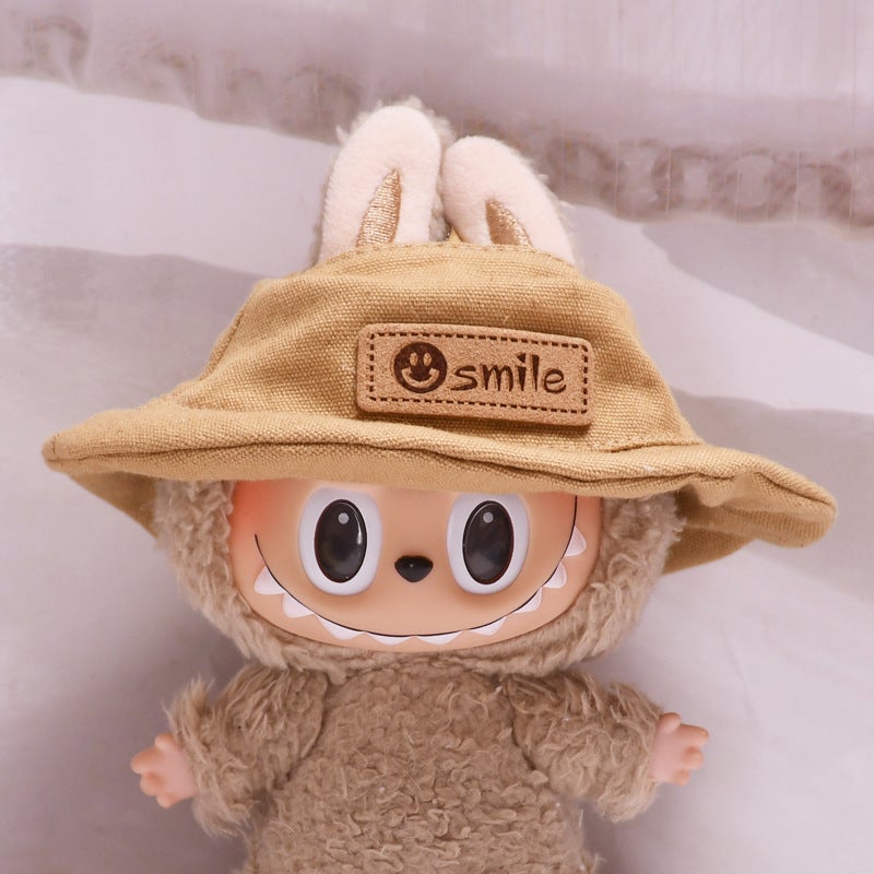 17cm Labubu Charm Macaron Hat Keychain Doll Accessory Smile khaki hat (hat only, excluding dolls)