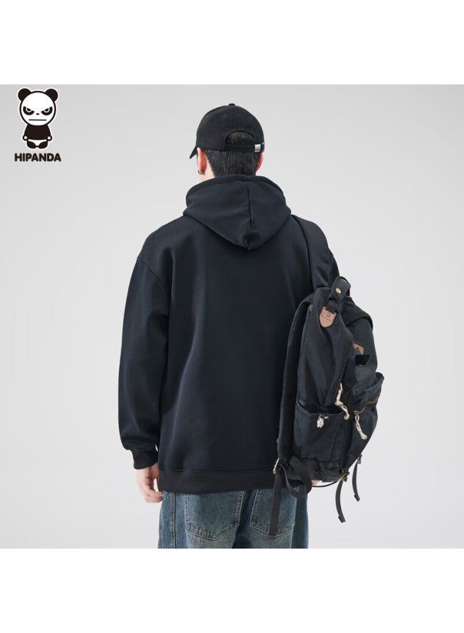Hipanda Men's Heavyweight Hoodie American Casual Streetwear Solid Pullover Sweatshirt Jacket Black XL - Image 4
