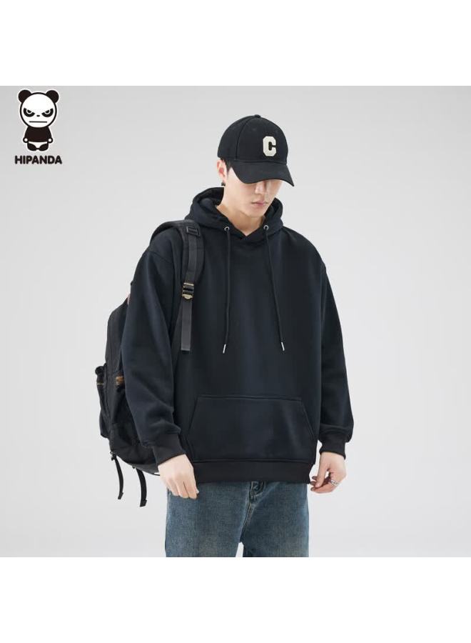 Hipanda Men's Heavyweight Hoodie American Casual Streetwear Solid Pullover Sweatshirt Jacket Black XL - Image 2