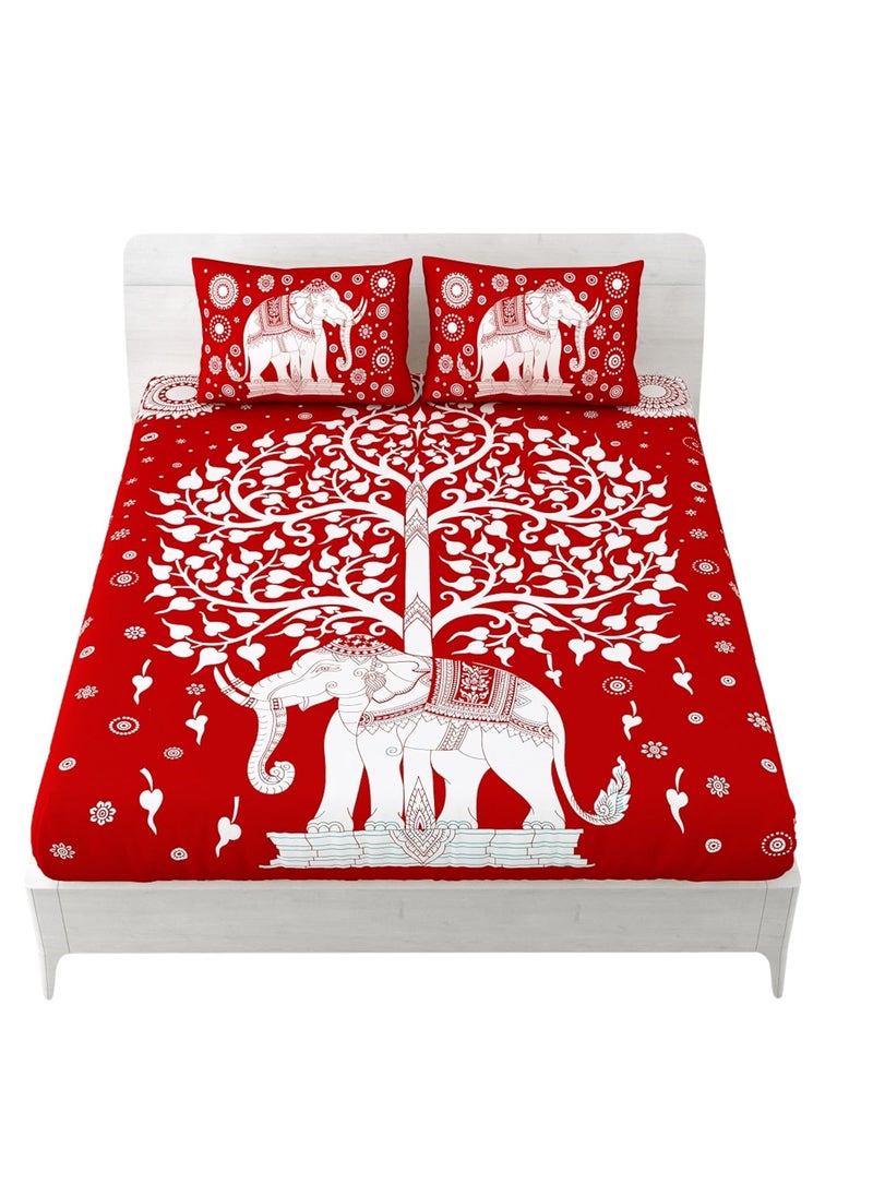 MILAAV MILAAV 100 Cotton Double Flat Bed Sheet with 2 Pillow Covers Soft Feel Skin 235CM X 210CM Queen Red  - Image 1