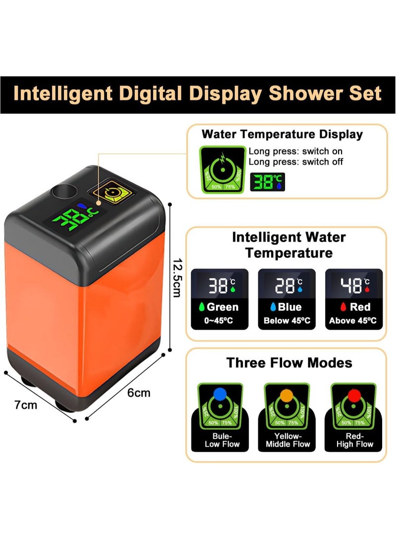 AROAQ Portable Shower Electric Camping Shower, USB Rechargeable Pump with Intelligent Digital Display Outdoor Shower Head Bag with 2M Hose Battery-Powered for Pet Cleaning Car Washing Hiking - Image 2