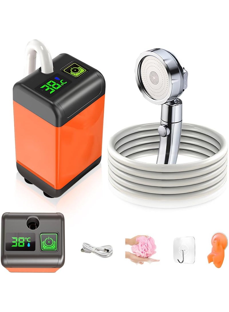 AROAQ Portable Shower Electric Camping Shower, USB Rechargeable Pump with Intelligent Digital Display Outdoor Shower Head Bag with 2M Hose Battery-Powered for Pet Cleaning Car Washing Hiking - Image 1