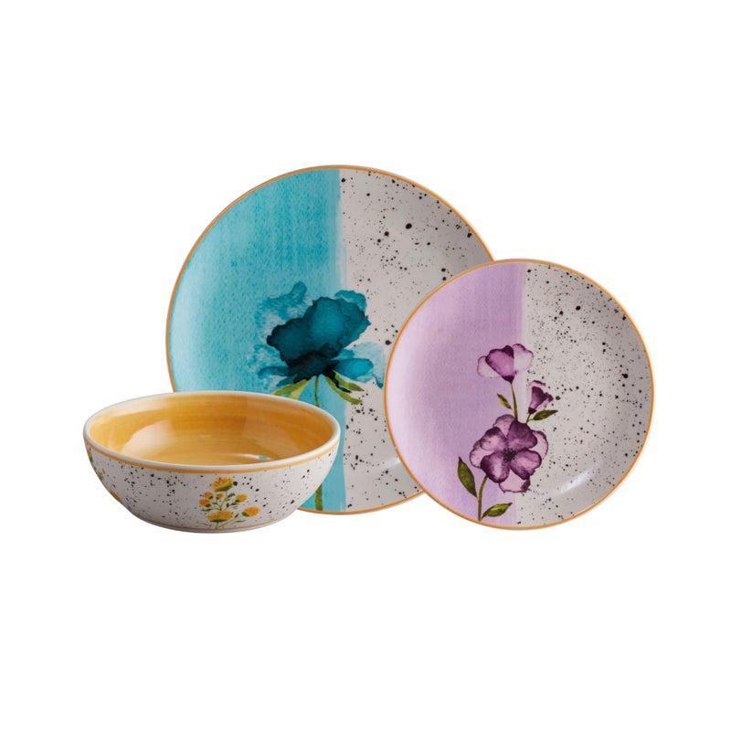 VAJILLAS Corona Corona 12piece Vibrant Multicolor Floral Design Ceramic Dinnerware Sets  Plates and Bowls  Service For 4  Armonia