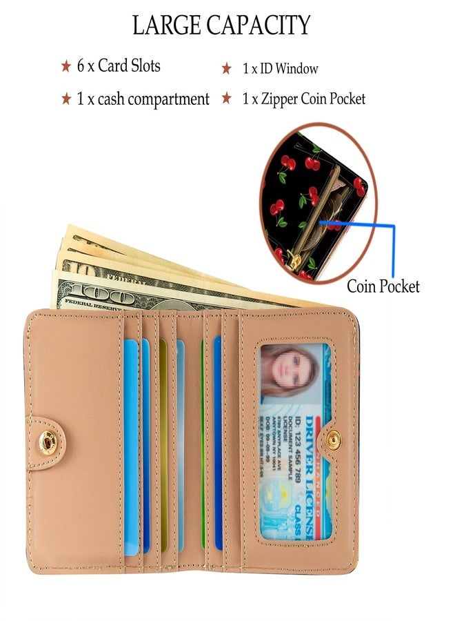 AIRMORS Small Wallet Women Cute RFID Blocking Credit Card Holder Billfold Slim Card Holder Wallets for Travel Girls Thin Bifold Pocket Mini Coin Purse with ID Window (Cherry) - Image 2