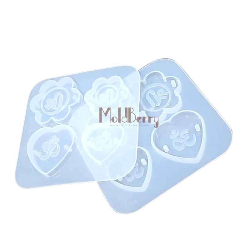 MoldBerry MoldBerry Rakhi Mould for Resin Art Multi Design Big & Small Shree Om in Flower & Heart Shape Mold Combo for DIY Resin Casting Jewelry Necklace & Keychain Pendant Making Pack of 2 - Image 1