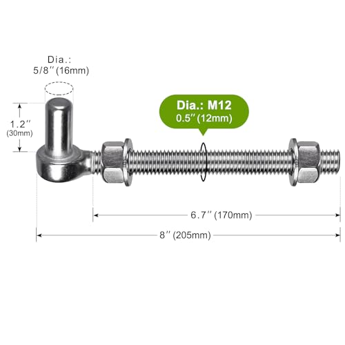 Insaga J Bolt Gate Hinge, 304 Stainless Steel Farm Gate Hinges, M12 x 8'' Gate Hinge Bolt 5/8'' for Chain Link Fence/Farm/Wooden Fence/Driveway, Supports up to 500lbs, 2pcs - Image 4