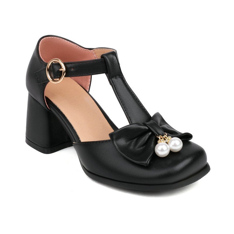 Korean Style Chunky Heel Shoes Women'S High Heels Hollow Sandals Bow All-Match Large Size Platform Women'S Shoes - Image 1