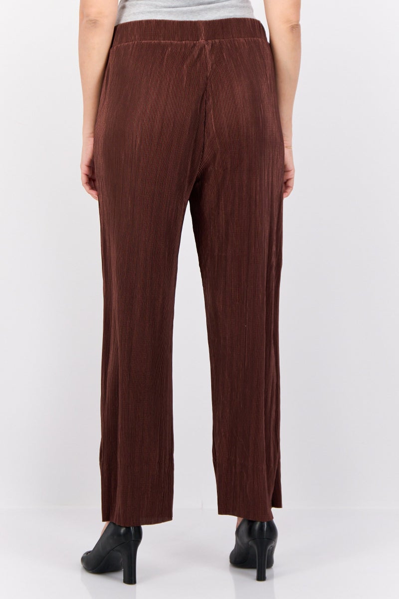 Cyrus Women Regular Fit Mini Pleated Straight Leg Pants, Brown  - Image 3