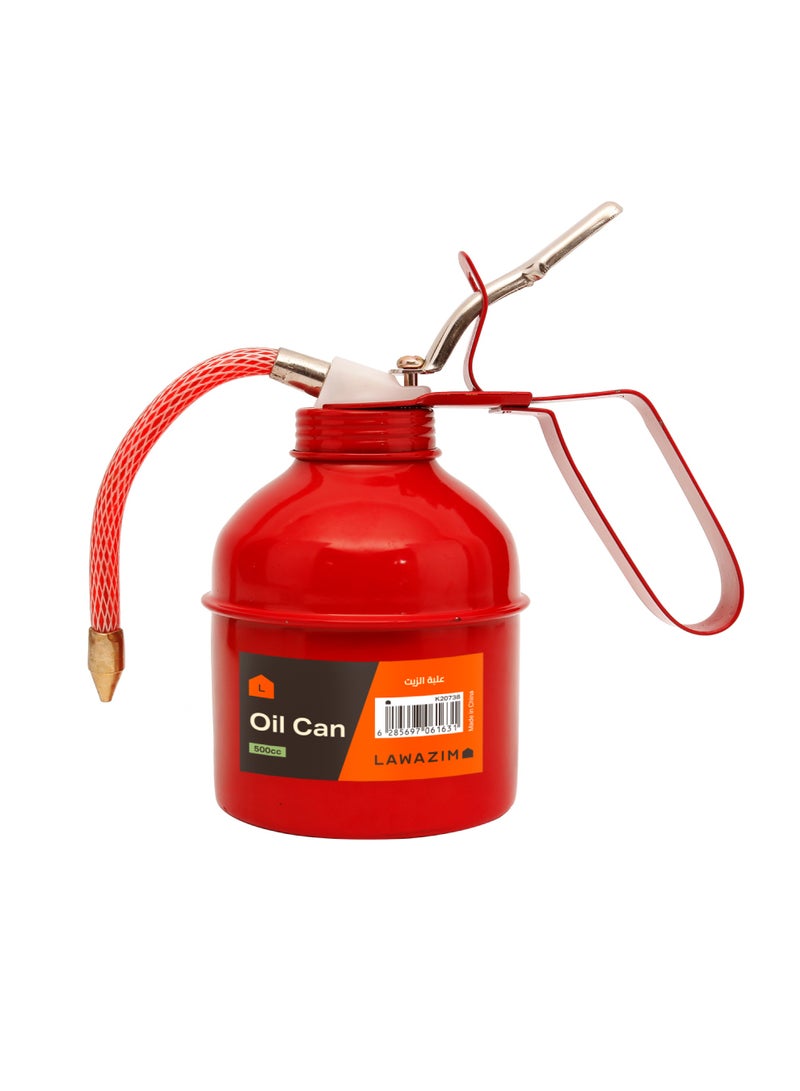 LAWAZIM Oil Can 500cc | Red Metal Pump Oil can tool for storing oil no leaked | High-Pressure Pistol Hand Pump Oil Can  - Image 1