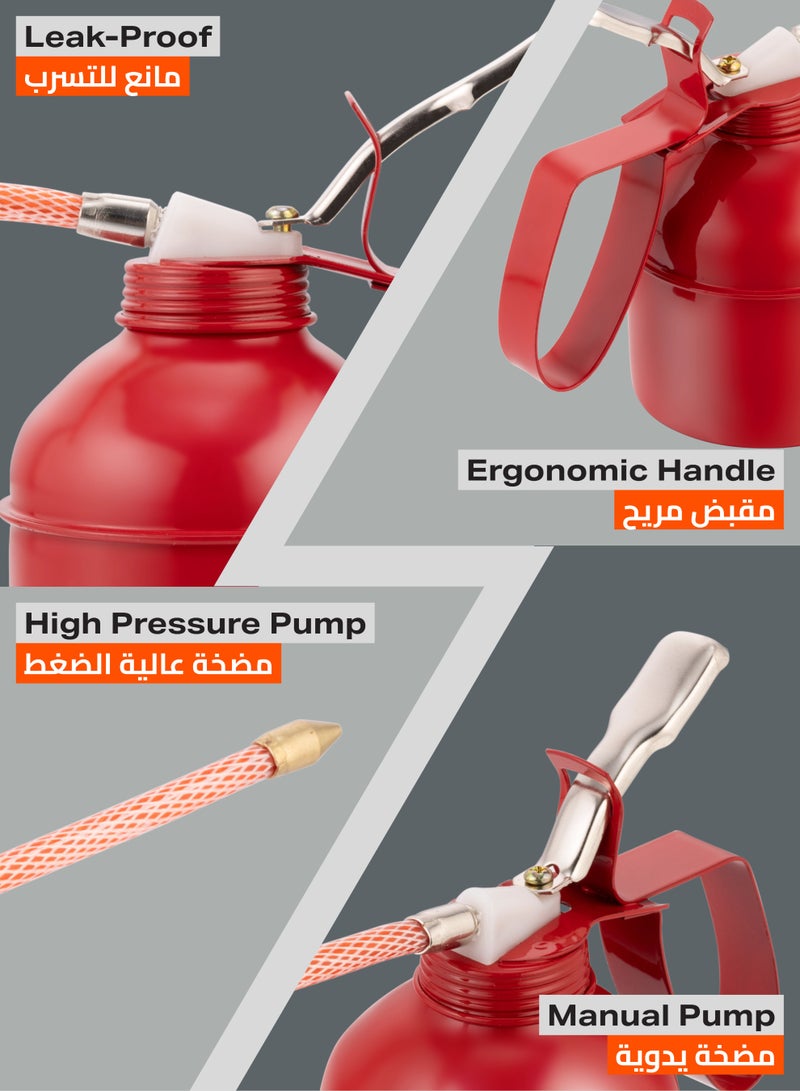 LAWAZIM Pro7 Oil Can 500cc - Manual Lever Oil Can with Flexible Hose, Brass Nozzle, Leak-Proof Metal Body - Ideal for Automotive Maintenance, Motorcycle Chains, DIY Projects - Image 3