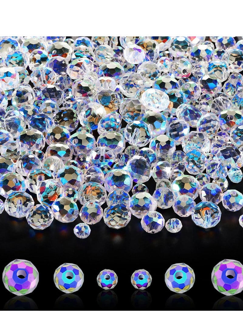 SYOSI 600 قطعة خرز كريستالي مدبب شكل دائري، خرز كريستالي بيكون، خرز زجاجي أحجار مجوهرات، خرز فضفاض، خرز بريلوت لمشاريع المجوهرات الحرفية 8 مم، 6 مم، 4 مم (ألوان AB)