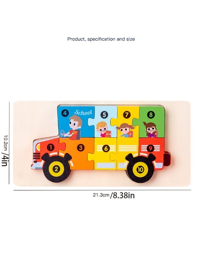 Capstro Wooden Number Puzzle Set for Kids – 4 Pack Vehicle Counting Puzzles (1–10) | Montessori Early Math Learning & Fine Motor Skill Toy for Preschool – Four Vehicle Designs - Image 3