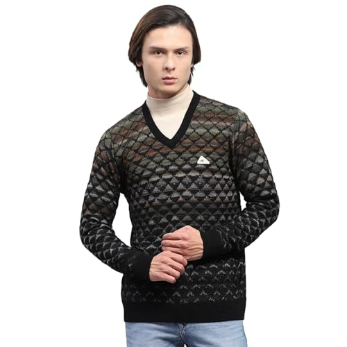 Monte Carlo Mens Black Self Design V Neck Full Sleeve Pullover (1243195VN-1-44) - Image 1