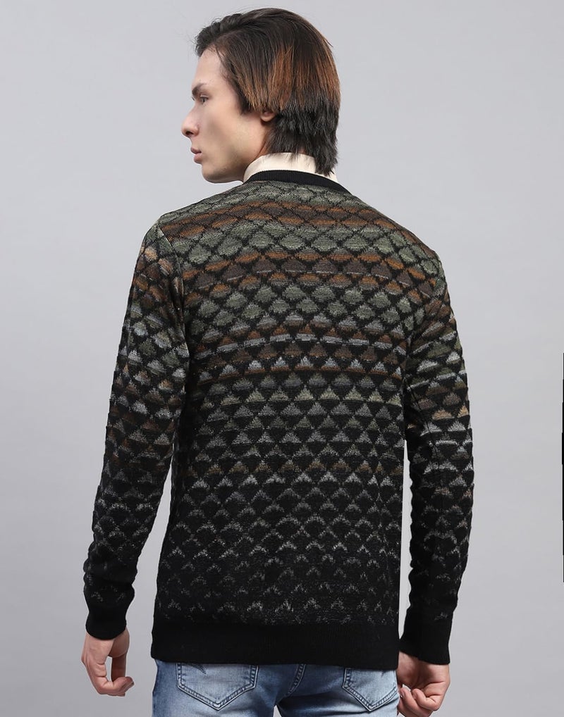 Monte Carlo Mens Black Self Design V Neck Full Sleeve Pullover (1243195VN-1-44) - Image 3