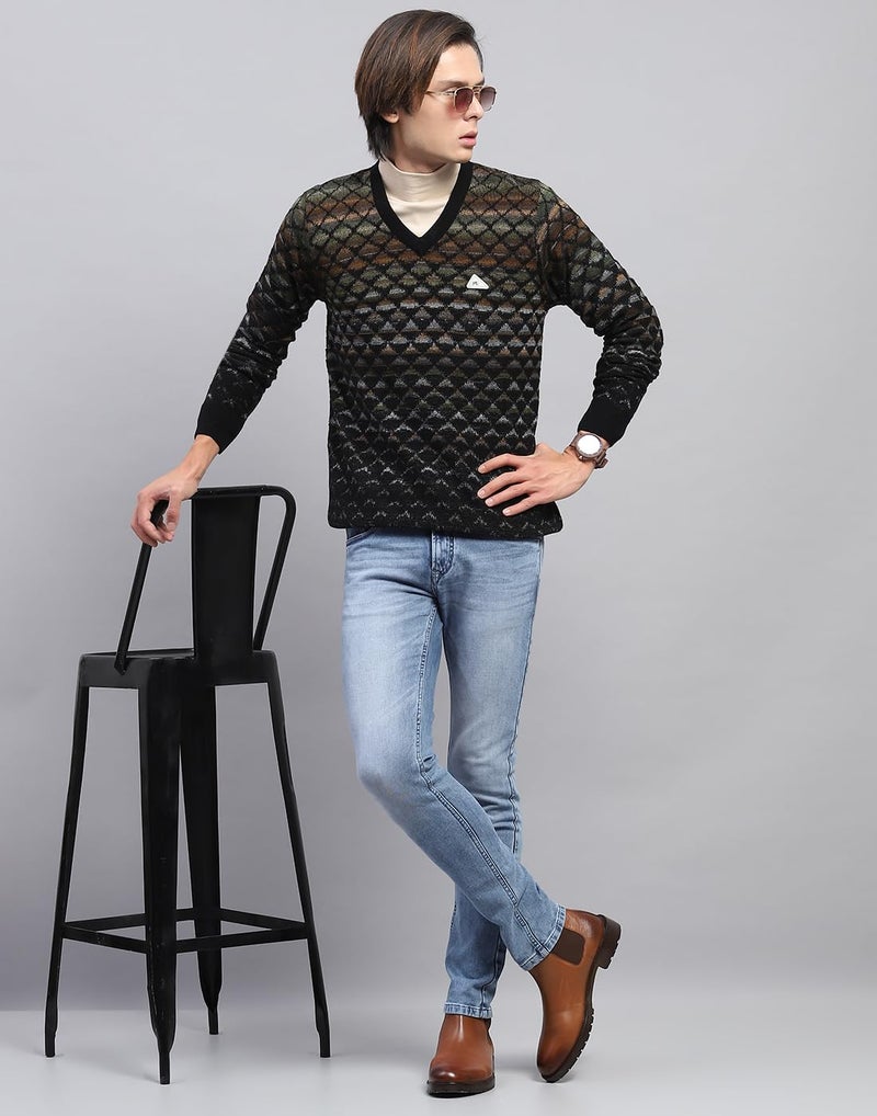 Monte Carlo Mens Black Self Design V Neck Full Sleeve Pullover (1243195VN-1-44) - Image 4