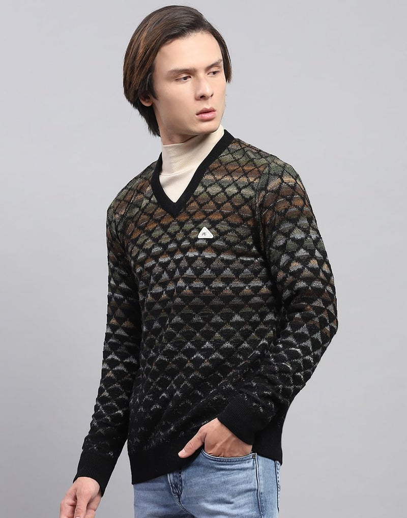 Monte Carlo Mens Black Self Design V Neck Full Sleeve Pullover (1243195VN-1-44) - Image 2