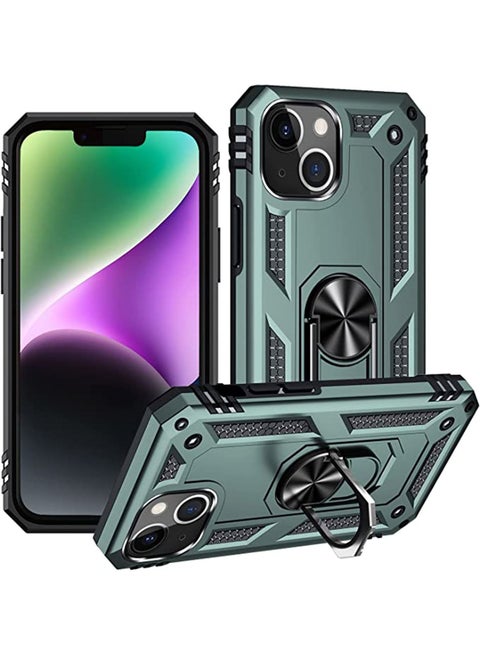 Phone Case for iPhone 14 Plus Case Military Grade Tested Protective Case with Magnetic Car Mount Ring Holder Stand Cover for iPhone 14 Plus 6.7" - Green