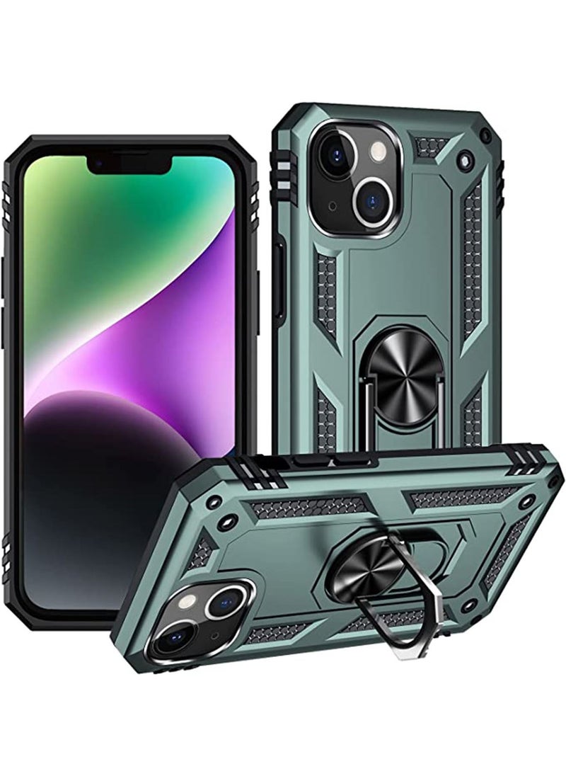 Phone Case for iPhone 14 Plus Case Military Grade Tested Protective Case with Magnetic Car Mount Ring Holder Stand Cover for iPhone 14 Plus 6.7" - Green  - Image 1
