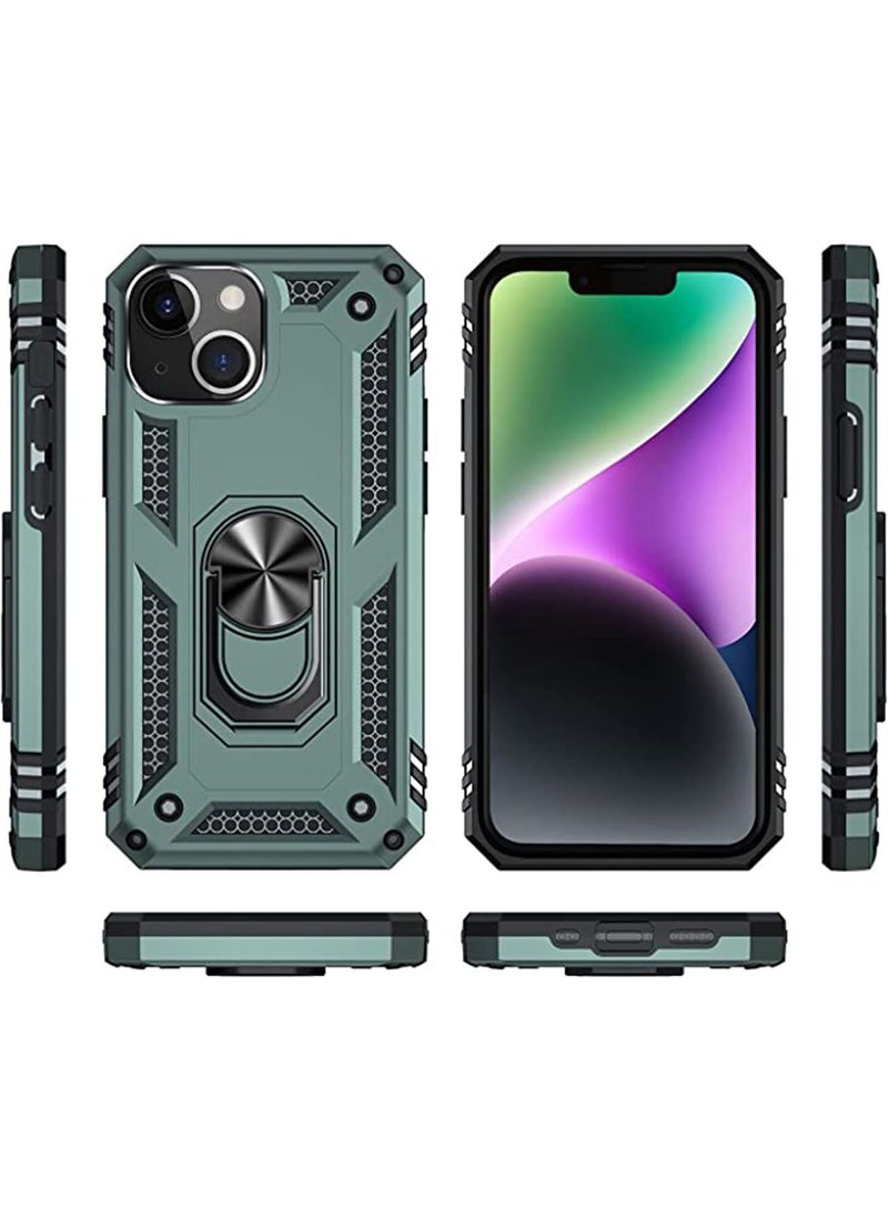 Phone Case for iPhone 14 Plus Case Military Grade Tested Protective Case with Magnetic Car Mount Ring Holder Stand Cover for iPhone 14 Plus 6.7" - Green  - Image 2
