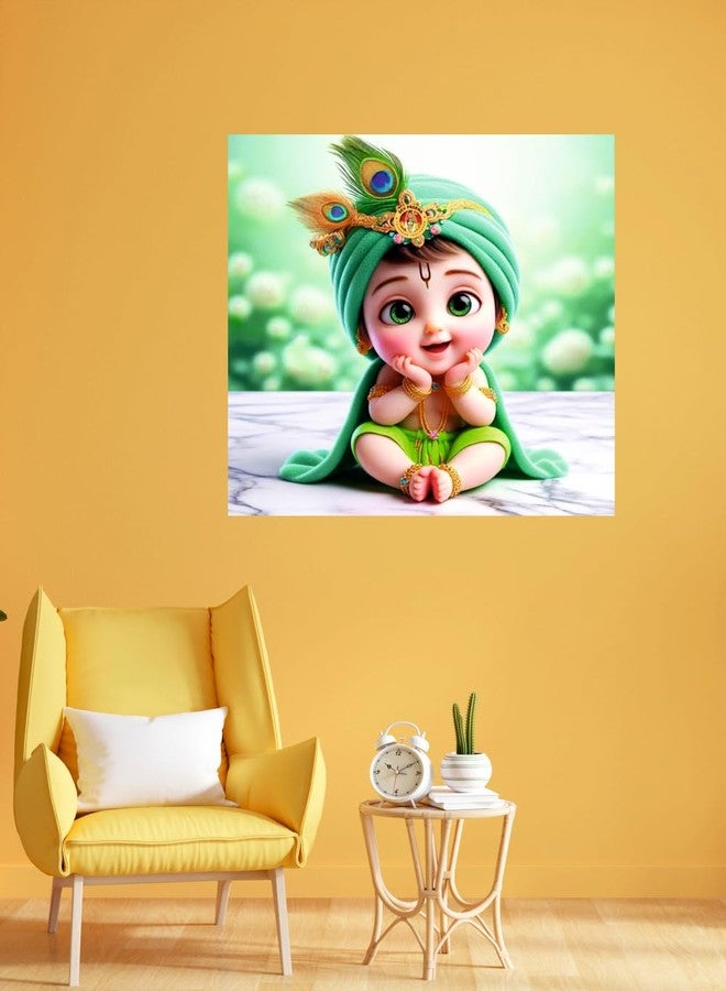 Sky Flying Smiley Baby Krishna Two Ferther Wall Poster (K18_NW_16) Living Room, Pooja Room, KIds Room (Size - 46CM X 46CM) - Image 1