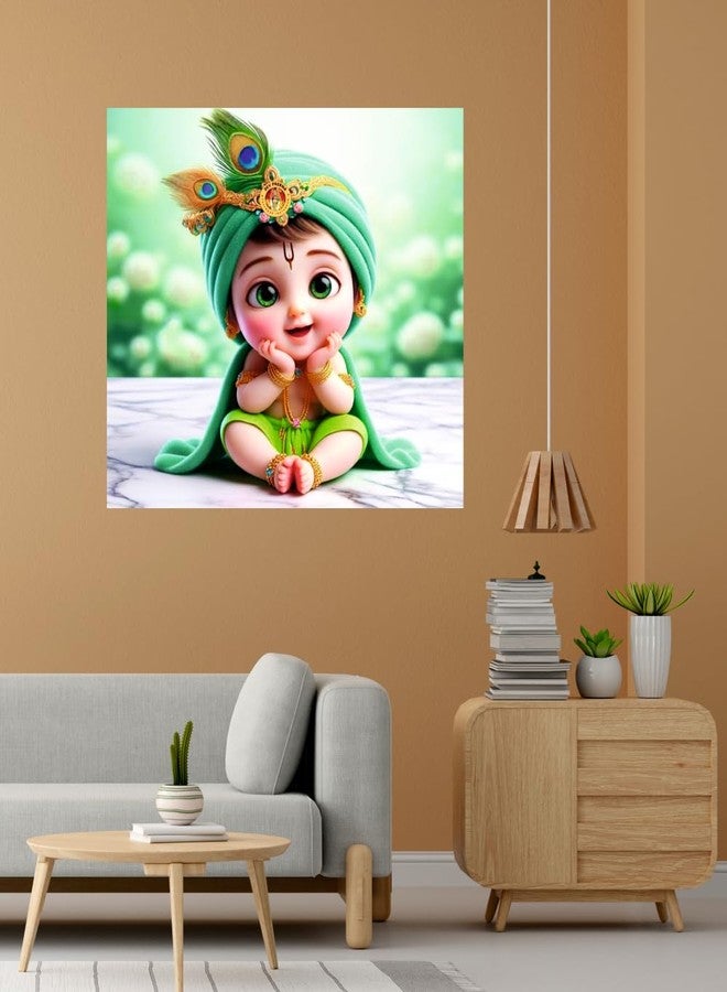 Sky Flying Smiley Baby Krishna Two Ferther Wall Poster (K18_NW_16) Living Room, Pooja Room, KIds Room (Size - 46CM X 46CM) - Image 2