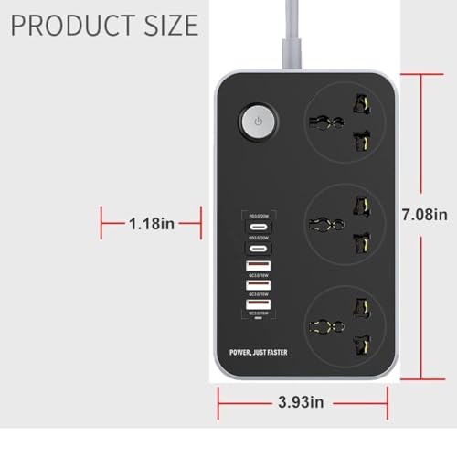 ELMVIA Extension Board 2500W 4 Power Sockets Extension Cord with 38W 4 USB Port + 2500W 2 Type C Port Fast Charger Fire-Resistant Multiple Plug Socket Universal Extension Box 2 Miter Wire - Image 3