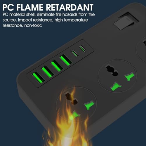 ELMVIA Extension Board 2500W 4 Power Sockets Extension Cord with 38W 4 USB Port + 2500W 2 Type C Port Fast Charger Fire-Resistant Multiple Plug Socket Universal Extension Box 2 Miter Wire - Image 4