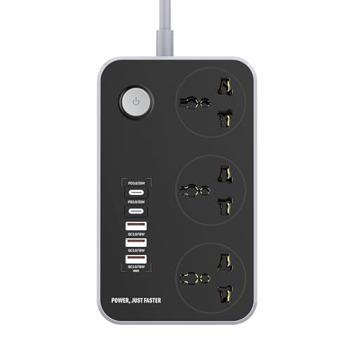ELMVIA Extension Board 2500W 4 Power Sockets Extension Cord with 38W 4 USB Port + 2500W 2 Type C Port Fast Charger Fire-Resistant Multiple Plug Socket Universal Extension Box 2 Miter Wire - Image 2