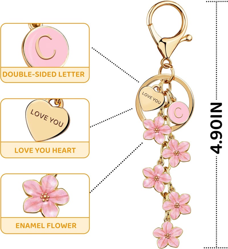 Suweibuke Cute Initial Letter Keychain with Love You Heart, Enamel Flower Charm for Key Handbag Backpack - Women Girls Gifts - Image 1