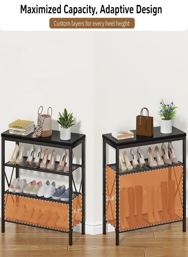 MILEFA Shoe Rack for Closet, 4 Tier Shoe Stand with Mesh Shelves, Metal Shoe Organizer for Front Door Entrance Garage, Black - Image 4