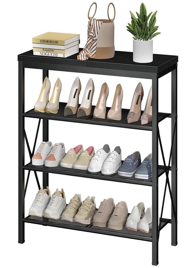 MILEFA Shoe Rack for Closet, 4 Tier Shoe Stand with Mesh Shelves, Metal Shoe Organizer for Front Door Entrance Garage, Black - Image 1