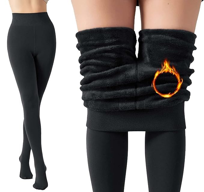 ketmart Thick Fleece Slim Lined Warm Leggings For Women High Riseed Tummy Control Leggings Winter Warm Tights(Size : 26 To 34 Inch) (Color-Black),Medium - Image 1