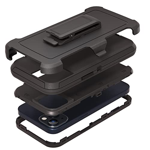 NIUBITY Compatible with iPhone 13 6.1 inch Case,with Screen Protectors,Heavy Duty Rugged Shockproof Full Body Protection Kickstand Case with Belt Clip Holster for iPhone 13 Phone (Black) - Image 1