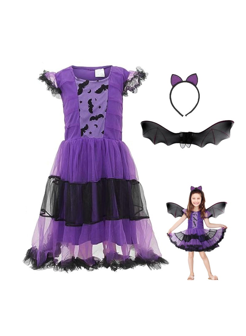 Bat Costume Set, Kids Bat Cosplay Costume, Dress, Masquerade Gown with Wings and Headband (B) - Image 1