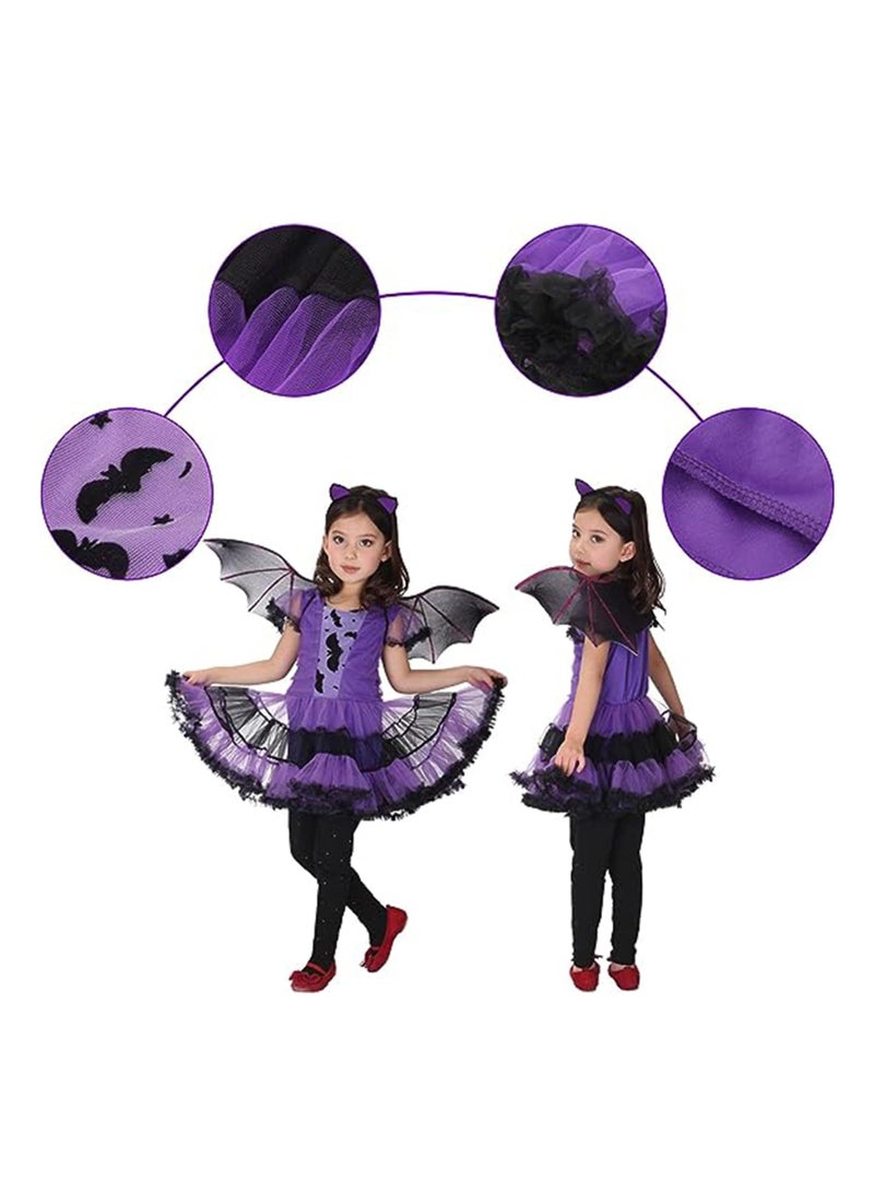Bat Costume Set, Kids Bat Cosplay Costume, Dress, Masquerade Gown with Wings and Headband (B) - Image 3
