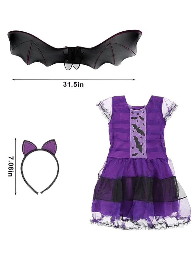 Bat Costume Set, Kids Bat Cosplay Costume, Dress, Masquerade Gown with Wings and Headband (B) - Image 2