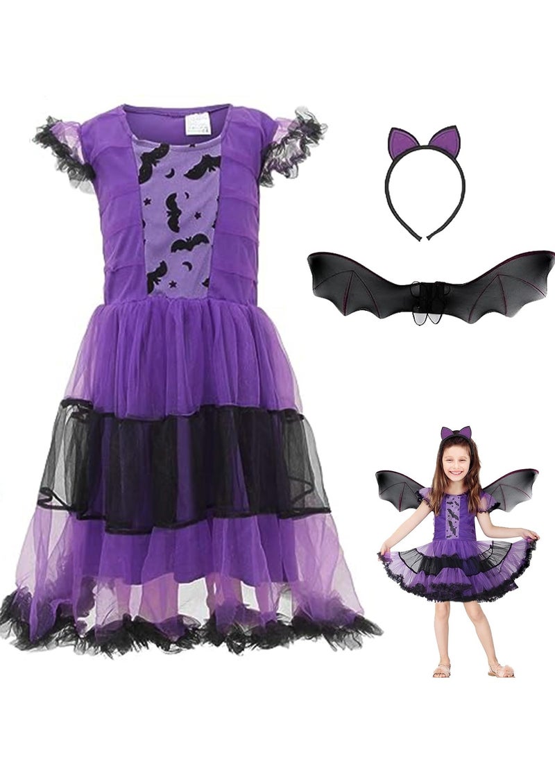 Bat Costume Set, Kids Bat Cosplay Costume, Dress, Masquerade Gown with Wings and Headband (B) - Image 1