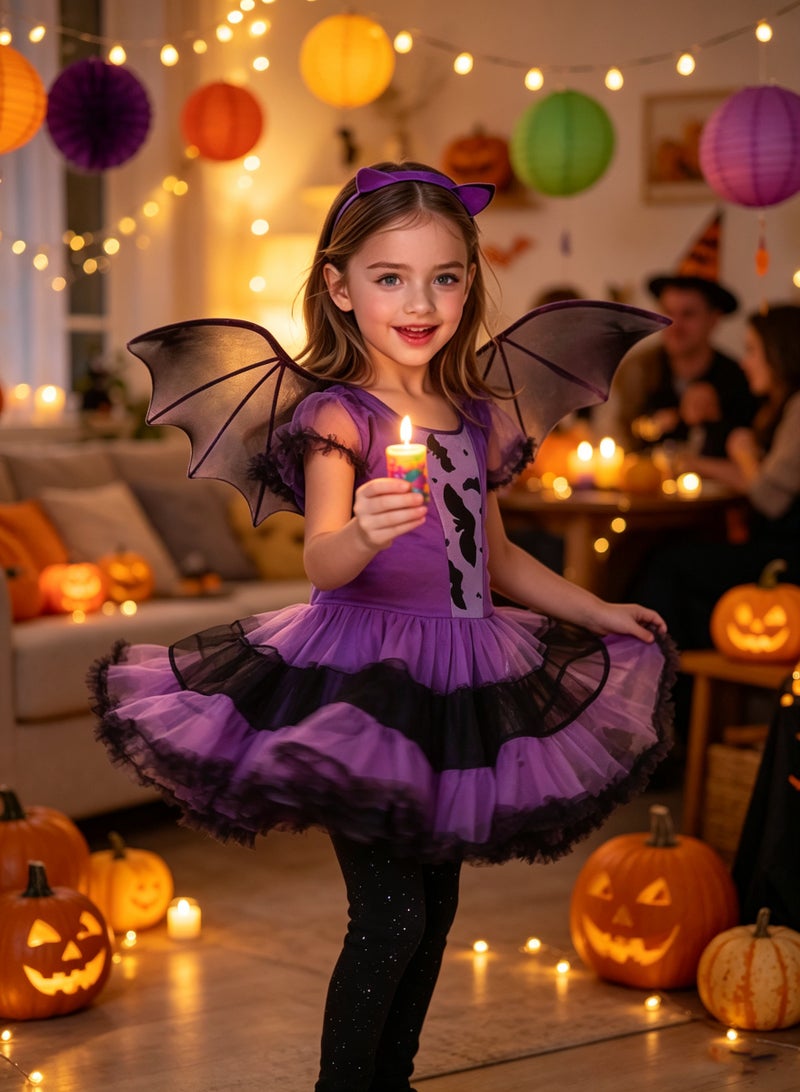 Bat Costume Set, Kids Bat Cosplay Costume, Dress, Masquerade Gown with Wings and Headband (B) - Image 5