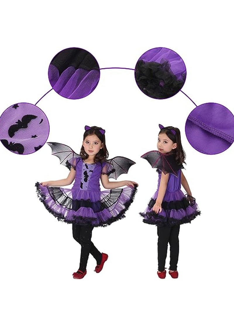 Bat Costume Set, Kids Bat Cosplay Costume, Dress, Masquerade Gown with Wings and Headband (B) - Image 3