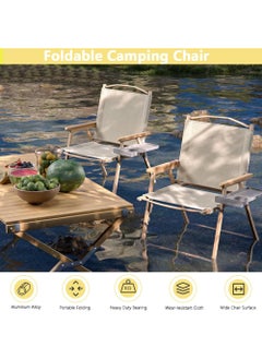 Rock Pow Camping Chair Folding Picnic Chair Collapsible Outdoor BBQ Seat with Cup Holder Arm Rest Wood Picnic Portable Chair Beach Chair Stable Ultralight Garden Chair for Picnic Backpack Hiking Fishing Travel  - Image 3