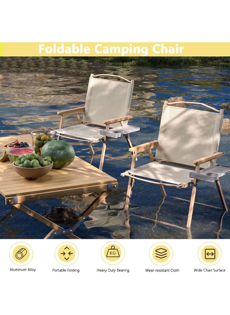 Rock Pow Camping Chair Folding Picnic Chair Collapsible Outdoor BBQ Seat with Cup Holder Arm Rest Wood Picnic Portable Chair Beach Chair Stable Ultralight Garden Chair for Picnic Backpack Hiking Fishing Travel  - Image 3