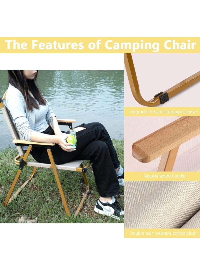 Rock Pow Camping Chair Folding Picnic Chair Collapsible Outdoor BBQ Seat with Cup Holder Arm Rest Wood Picnic Portable Chair Beach Chair Stable Ultralight Garden Chair for Picnic Backpack Hiking Fishing Travel  - Image 4