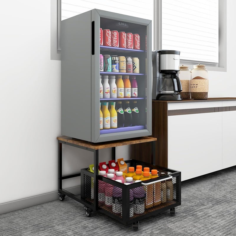 PUNCIA 19.7x19.7in Fridge Stand with Storage Mobile Beverage Refrigerator Stand for Coffee Bar Dorm Fridge Cart for Compact Refrigerator Mini Fridge Organizer with Drawer Basket for Home Office - Image 1