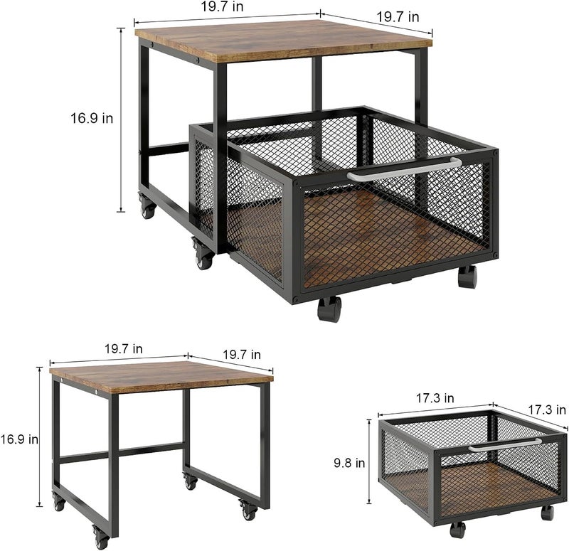 PUNCIA 19.7x19.7in Fridge Stand with Storage Mobile Beverage Refrigerator Stand for Coffee Bar Dorm Fridge Cart for Compact Refrigerator Mini Fridge Organizer with Drawer Basket for Home Office - Image 2