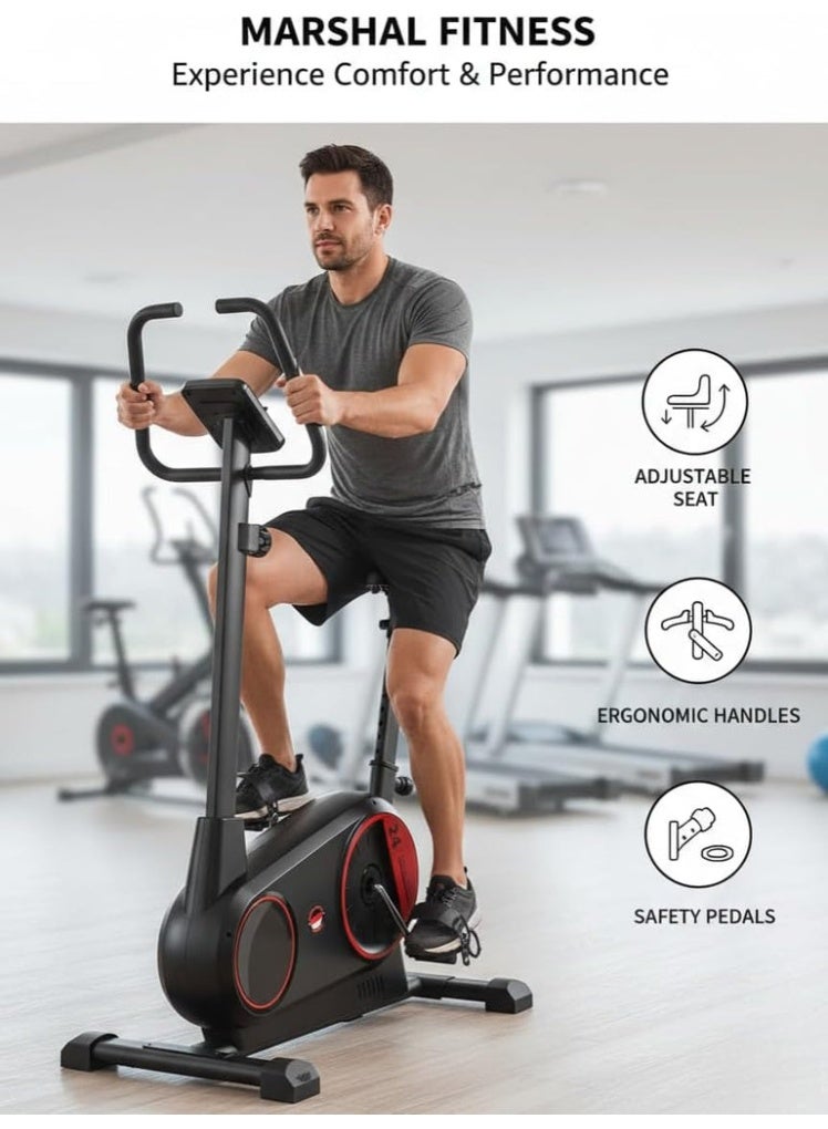 Marshal Fitness Upright Exercise Bike - 8 Resistance Levels & LCD Display - Image 3