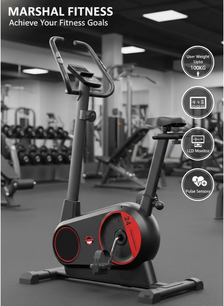 Marshal Fitness Upright Exercise Bike - 8 Resistance Levels & LCD Display - Image 2