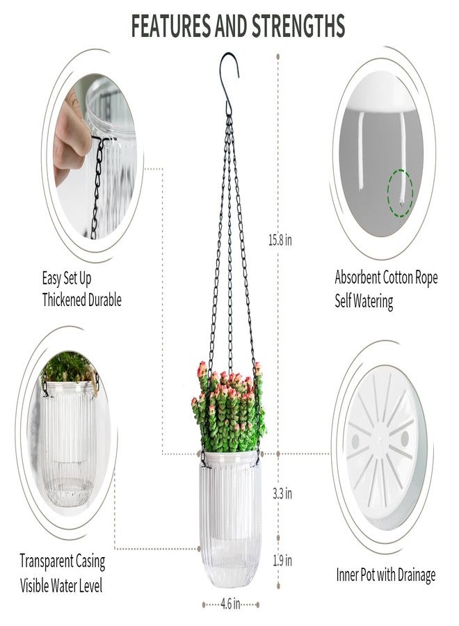 Josteve 4.5 Inch 2 Pcs Self Watering Hanging Planter Indoor Plant Hanging Pots Drainage Holes, Outdoor Small Hanging Planters Flower Pot Basket, Visible Water Level, Plant Hanger Home Decor, Gardening - Image 5