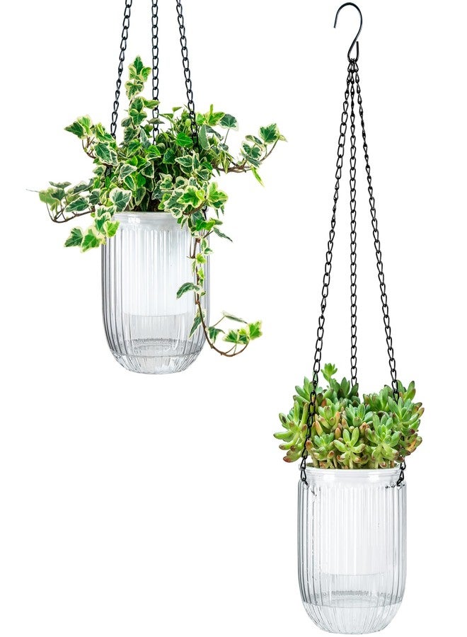 Josteve 4.5 Inch 2 Pcs Self Watering Hanging Planter Indoor Plant Hanging Pots Drainage Holes, Outdoor Small Hanging Planters Flower Pot Basket, Visible Water Level, Plant Hanger Home Decor, Gardening - Image 1